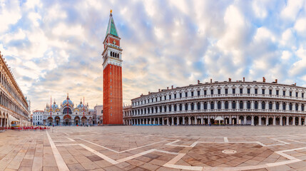 San Marco Square with Basilica of Saint Mark at sunset, Venice, Italy