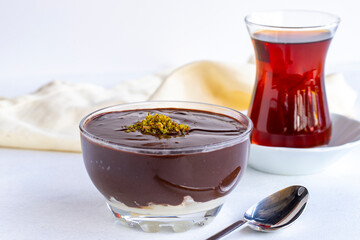 Supangle dessert or chocolate pudding on a white background