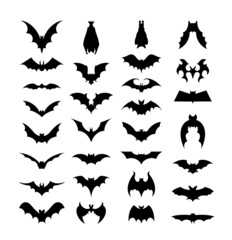 Bats set. Vector filled icons for creating tattoos and stickers.
