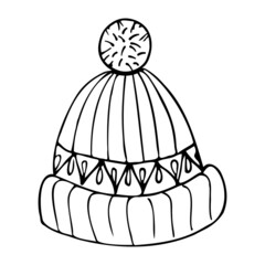 Hand drawn Santa Claus hat, doodle illustration.