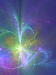 Abstract fractal art background of glowing lines in a flower or butterfly shape.