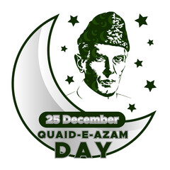 Quaid e azam day 25 December with big moon and stars