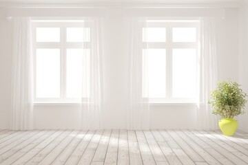 White empty room. Scandinavian interior design. 3D illustration