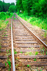 Obraz premium Hiking along Railroad in the Bavarian Forest.