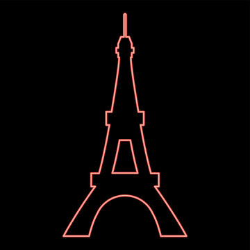 Neon eiffel tower red color vector illustration flat style image