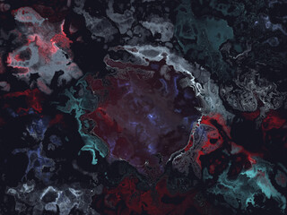 Modern dark abstract acid fractal painting background. Oil or rust stains. Dark moody illustration