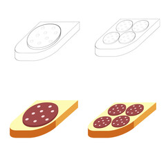 A vector illustration of four sausage sandwiches isolated on transparent background. Designed in black and white, maroon and light brown colors for web concepts, prints, wraps, templates