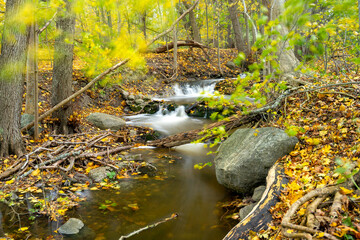 Waterfall in a clean brook in autumn forest