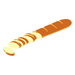 A vector illustration of a sliced baguette isolated on white background. Designed in beige, light brown colors for web concepts, prints, wraps, templates