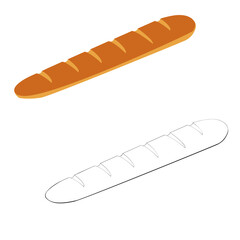 A jpeg illustration of two baguettes isolated on white background. Designed in light brown, black and white colors for web concepts, prints, wraps, templates
