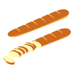 A jpeg illustration of two baguettes isolated on white background. Designed in light brown colors for web concepts, prints, wraps, templates