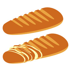 A vector illustration of two loaves of bread isolated on white background. Designed in light brown colors for web concepts, prints, wraps, templates