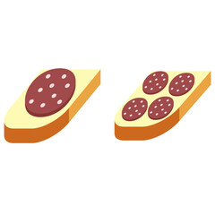 A vector illustration of two sausage sandwiches isolated on transparent background. Designed in maroon and light brown colors for web concepts, prints, wraps, templates