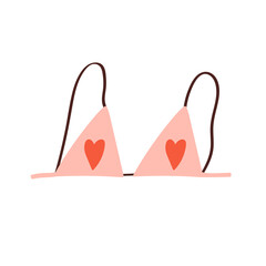 Cute pink bra with hearts. Women underwear. Love element. Saint Valentine's Day. Vector illustration in cartoon style. Isolated on white background.