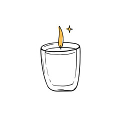 Hand drawn candle. Doodle candle. Burning candle in glass jars doodle - 464828083