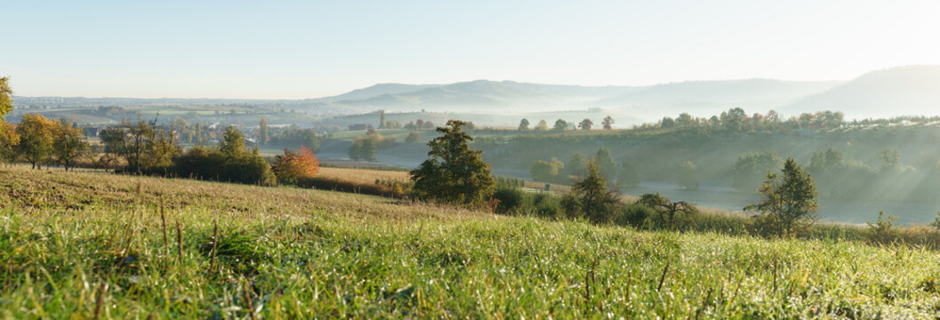 Panorama of a cultural landscape near Oehringen in Hohenlohe, Germany 