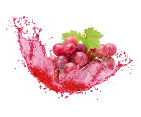 Red wine grapes with juice splash isolated on white background.