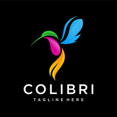 Beautiful Simple Bird Colibri Logo Design Vector