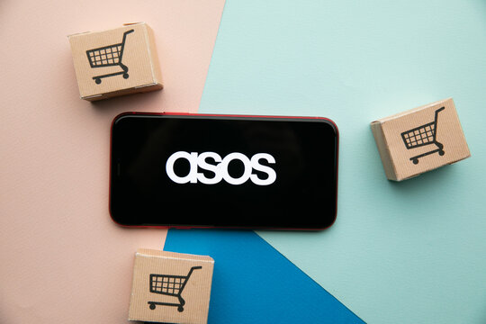 Tula, Russia - September 07, 2021: ASOS logo on iPhone display