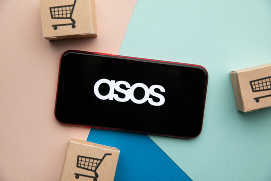 Tula, Russia - September 07, 2021: ASOS logo on iPhone display