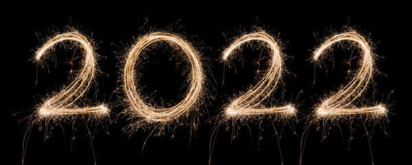 Fototapeta 2022 New Year Sparkler Light drawn in numbers for happy new year at night time to celebrate special holiday occasion, Christmas party, diwali, independent day or important event obraz