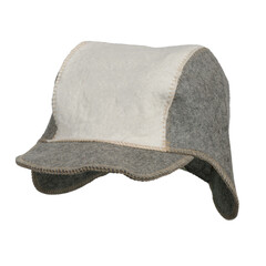 Classic two-color gray and beige felt hat for head protection in the sauna. In Russian style isolated on white