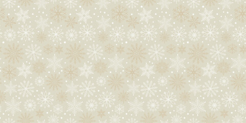 Winter seamless background with snowflakes pattern. Silver gold boho nautral baige Christmas motif. - 464832218