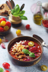 Spanish traditional tomato soup salmorejo