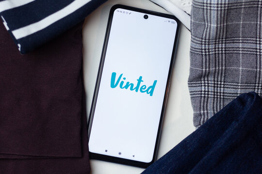Katowice, Poland &ndash; October 14, 2021: Closeup of a smartphone with Vinted logo.