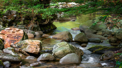 Fototapeta na wymiar Beautiful mountain river with rocks