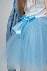 Blue fluffy puffy skirt knee length short women's. Background and texture, pink skirt dresses made...