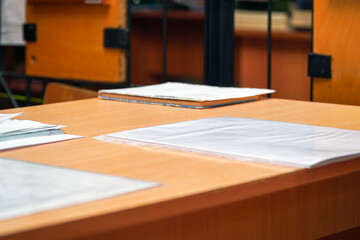 Documents and business papers on the desktop