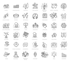 Blogger, blogging, blog - thin line web icon set