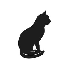 Cat icon. Black silhouette. Vector illustration. Flat design.