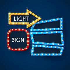 Realistic shining banner, light frame. Retro showtime
