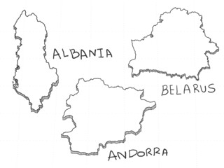 Obraz premium 3 Europe 3D Map is composed Albania, Andorra and Belarus. All hand drawn on white background.