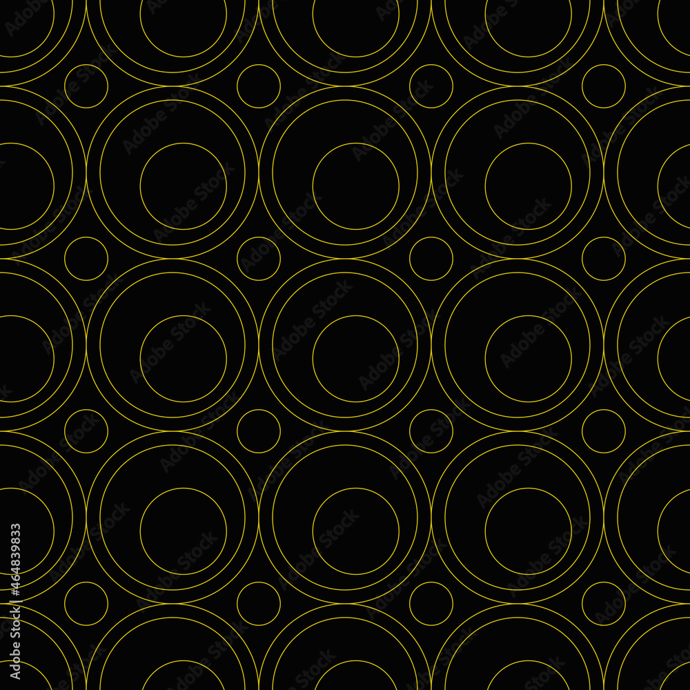 Poster yellow circles and black background. seamless rings vactor pattern.