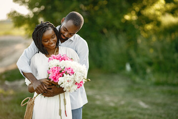 Black african american couple in rural setting