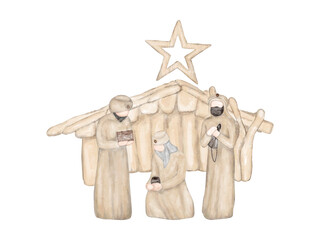 Wooden nativity scene with star