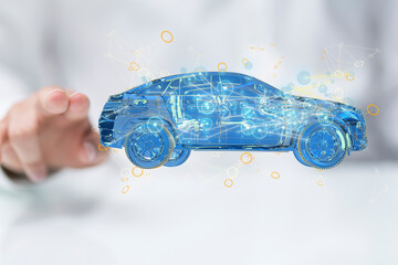 Autonomous car with HUD graphic of Navigation system driving
