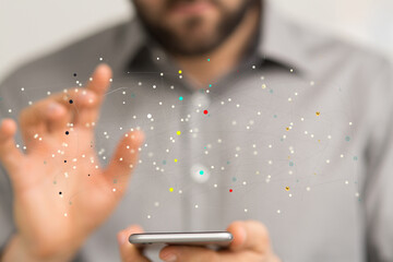 abstract lines with dots over dark background.