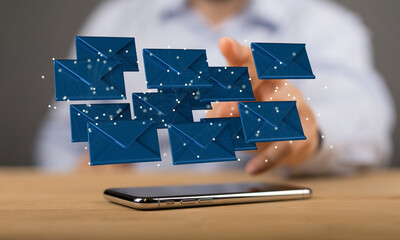 3D rendering flying email icon and web flying