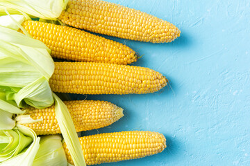 Whole Corncobs or Corn Ears. Top Down View