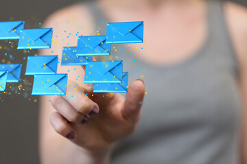  hand using mobile smartphone with email icon, Email concept, copy space