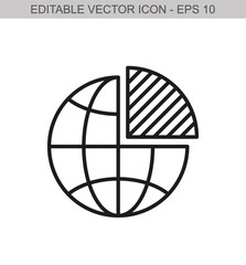 Obraz premium Circle chart with globe concept. Editable stroke line icon. Vector illustration