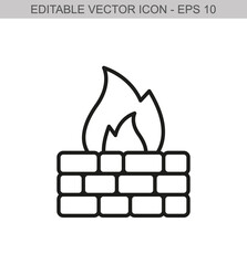 Firewall security concept. Editable stroke line icon. Vector illustration