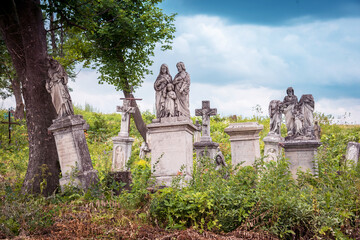 Ancient tombstones in an abandoned cemetery