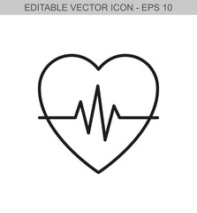 Heart rhythm sign. Editable stroke line icon. Vector illustration