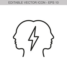 Human silhouette with a flash sign. Editable stroke line icon. Vector illustration
