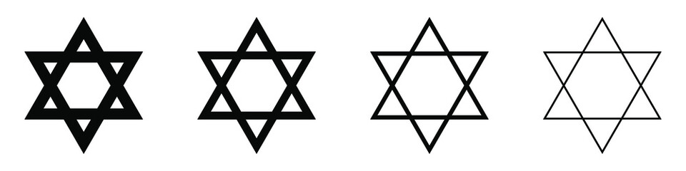 Star of David icon. Religious symbol of Judaism. Vector illustration. Set of black linear icons